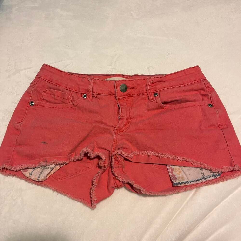21 Denim Forever 21 Red Cut-Off Low Rise Micro Mini Shorts